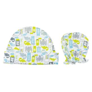Playette Dino Cotton Baby Hat & Mitten Gift Set