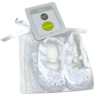 satin baby shoes and headband